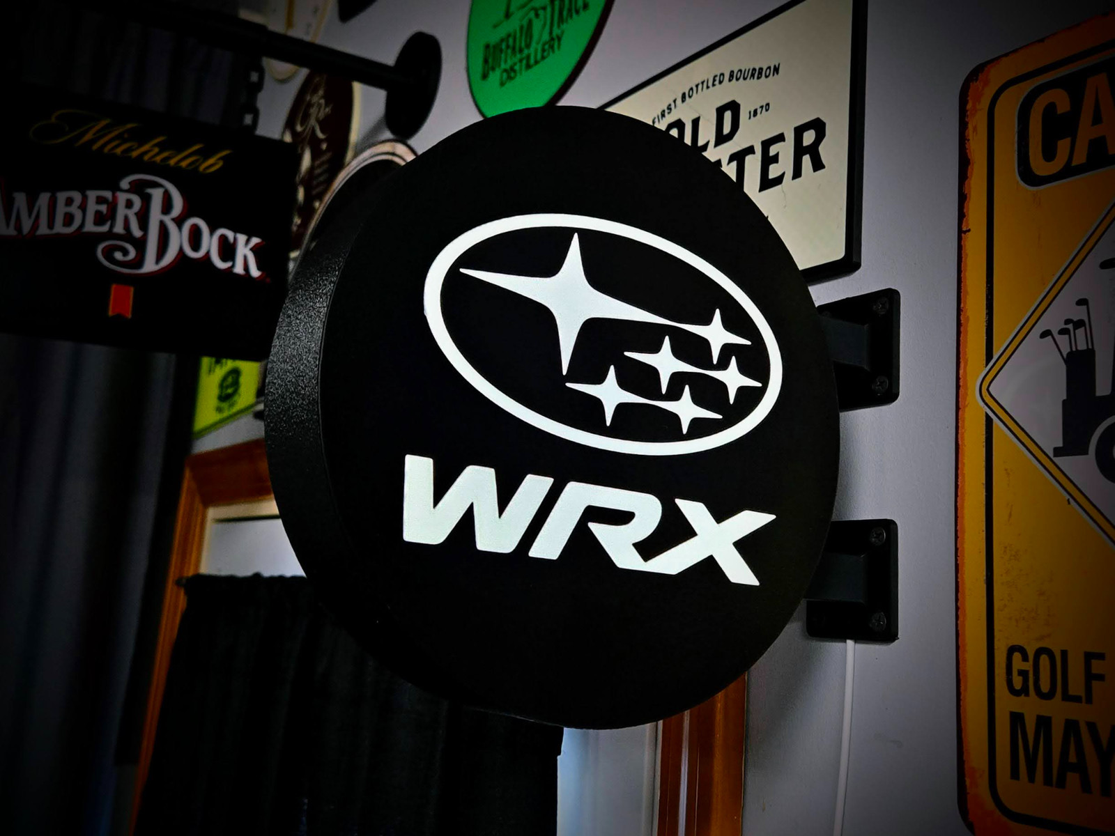 Subaru WRX LED Lightbox Sign 3D Printed Round Wall Mount Man Cave Garage Decor