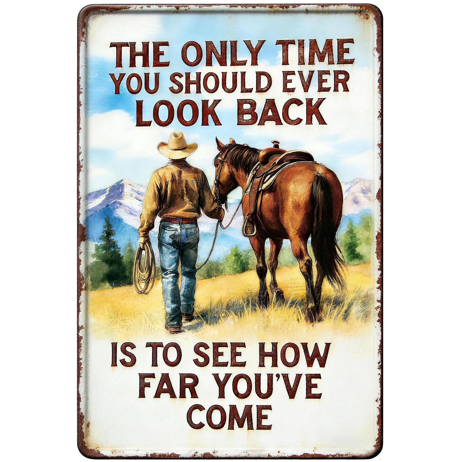 Western Cowboy Tin Sign Wall art, Vintage Metal Sign Cowboy Poster Retro Wall…