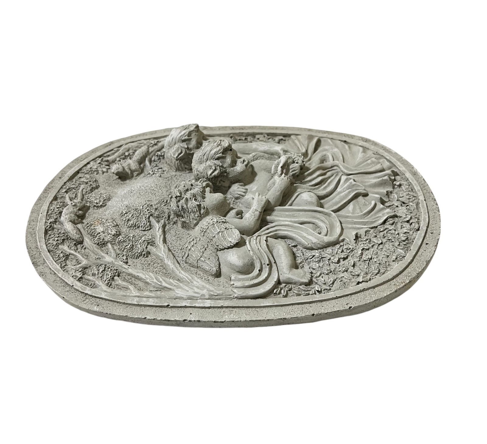 Cherub Angels Wall Plaque Plaster 11.5″ x 8.5″ Decor Lt Gray 3D Textured Angels