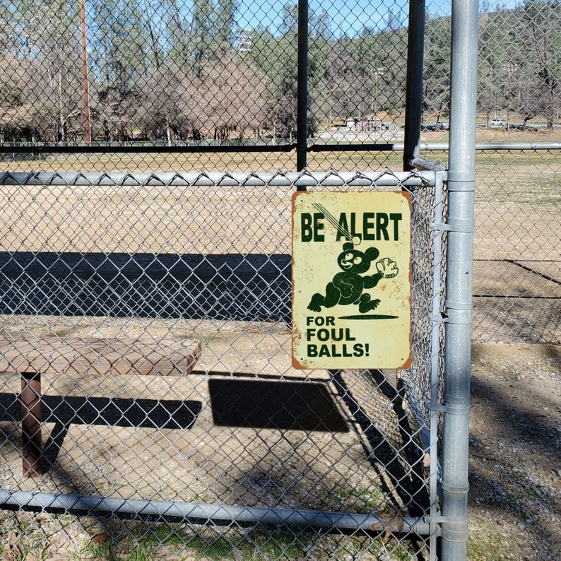 Be Alert For Foul Ball 8×12 Tin Metal Signs / Baseball Field Sports Bar Man Cave