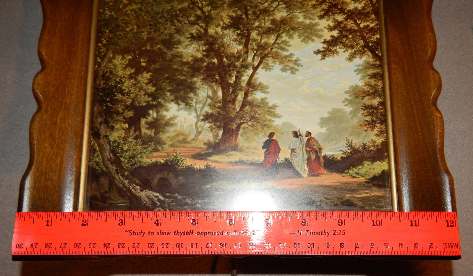 Vintage Lighted Road to Emmaus Picture in Wood Frame (12 1/2″ x 10 1/2″)
