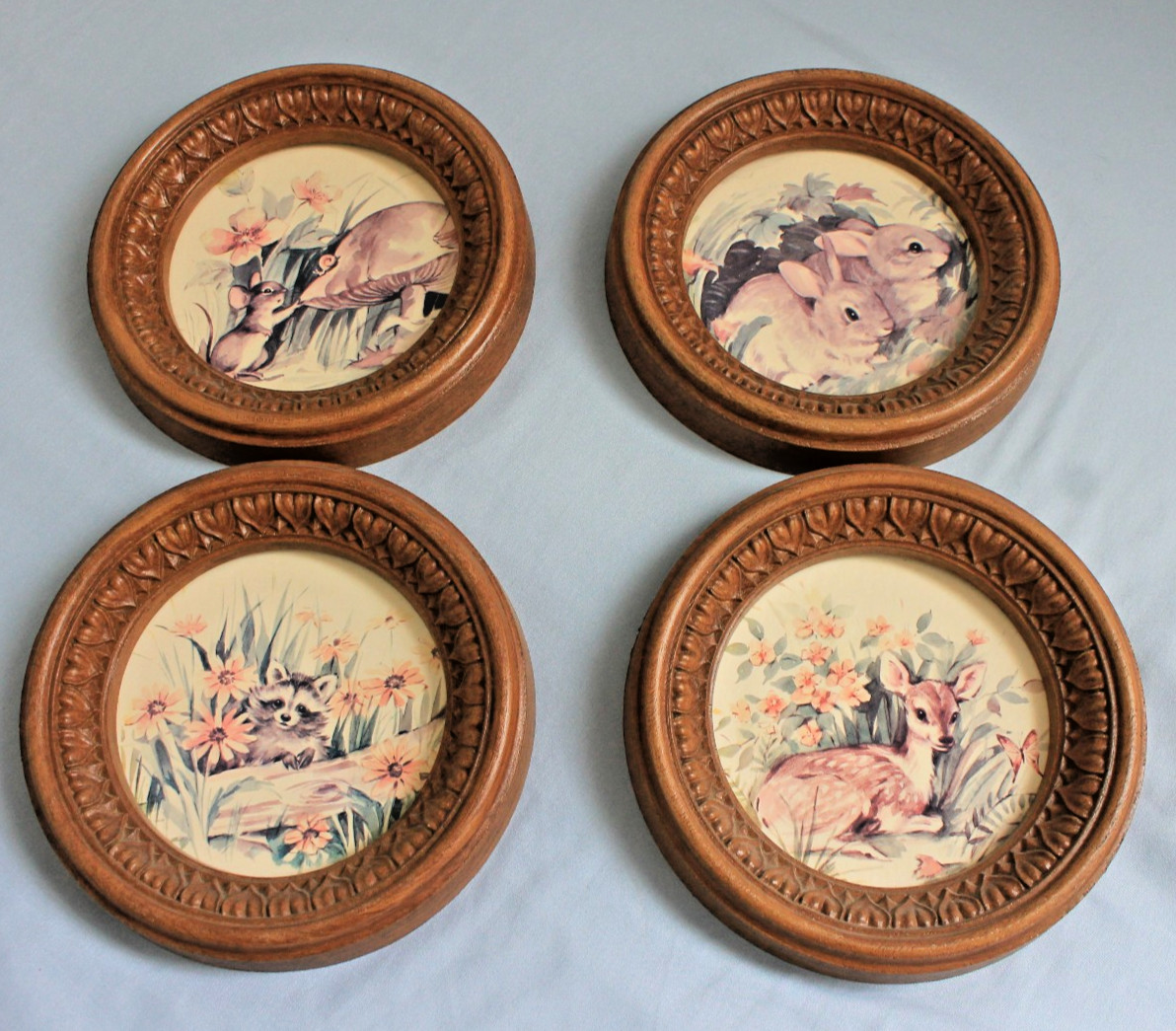 Vintage Set (4) Woodland Animals Plastic Wall Decor Cottagecore Nursery