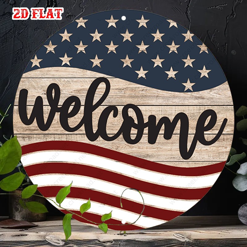 Round Aluminum Sign One Piece Usa Flag 8 Inch Round Funny Outdoor Decor