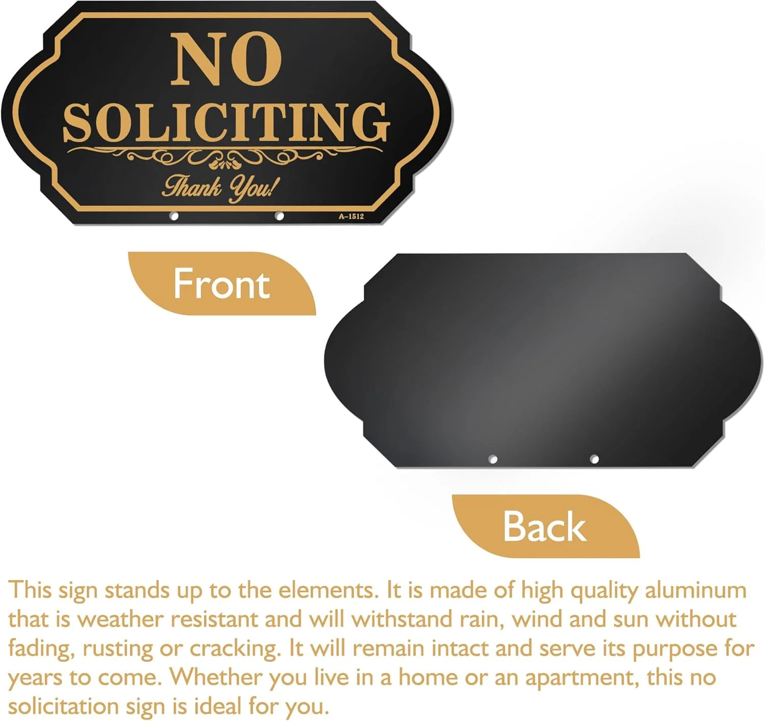 No Soliciting Sign for House with Stake – 50-mil Thick Aluminum – 5×10 Inch/37 I
