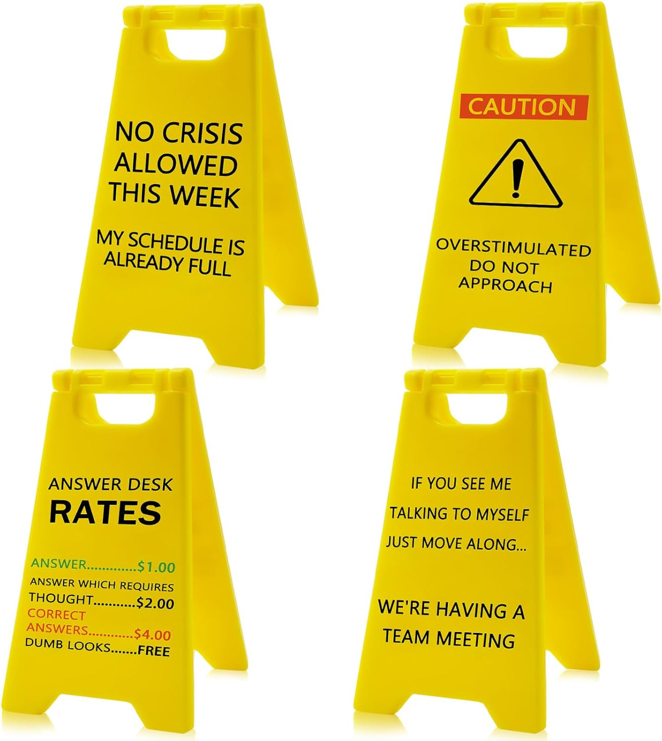 4Pcs Funny Office Desk Decor Caution Overstimulated Desk Warning Sign Accessorie