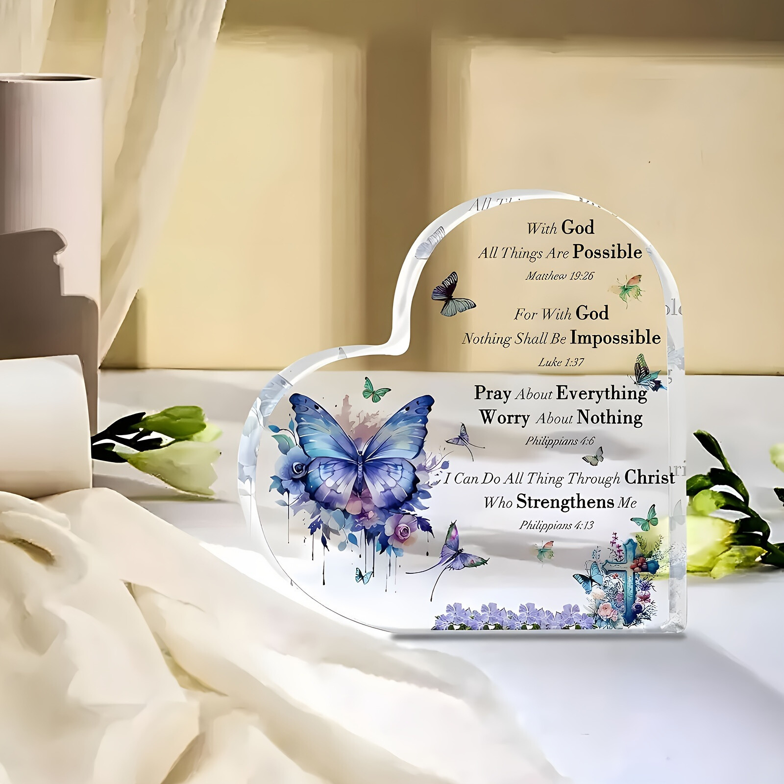 Purple Butterfly Flower Sacred Religious Christian Acrylic Tabletop Decoration
