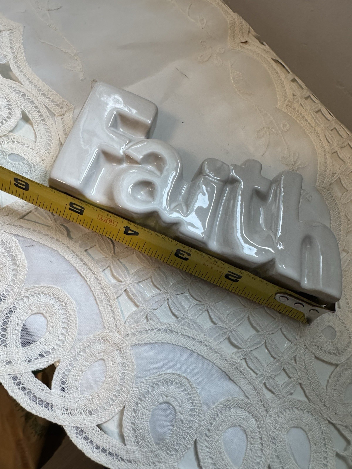 Faith Ceramic sign art decor free standing word art white mantel table prayer