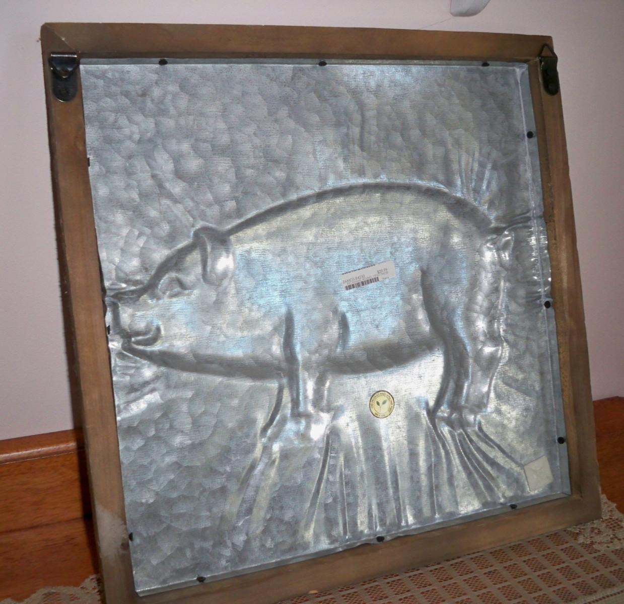 Primitive Farmhouse Framed Distressed Galvanized Steel Pig 3D Wall Art – 15 x 15