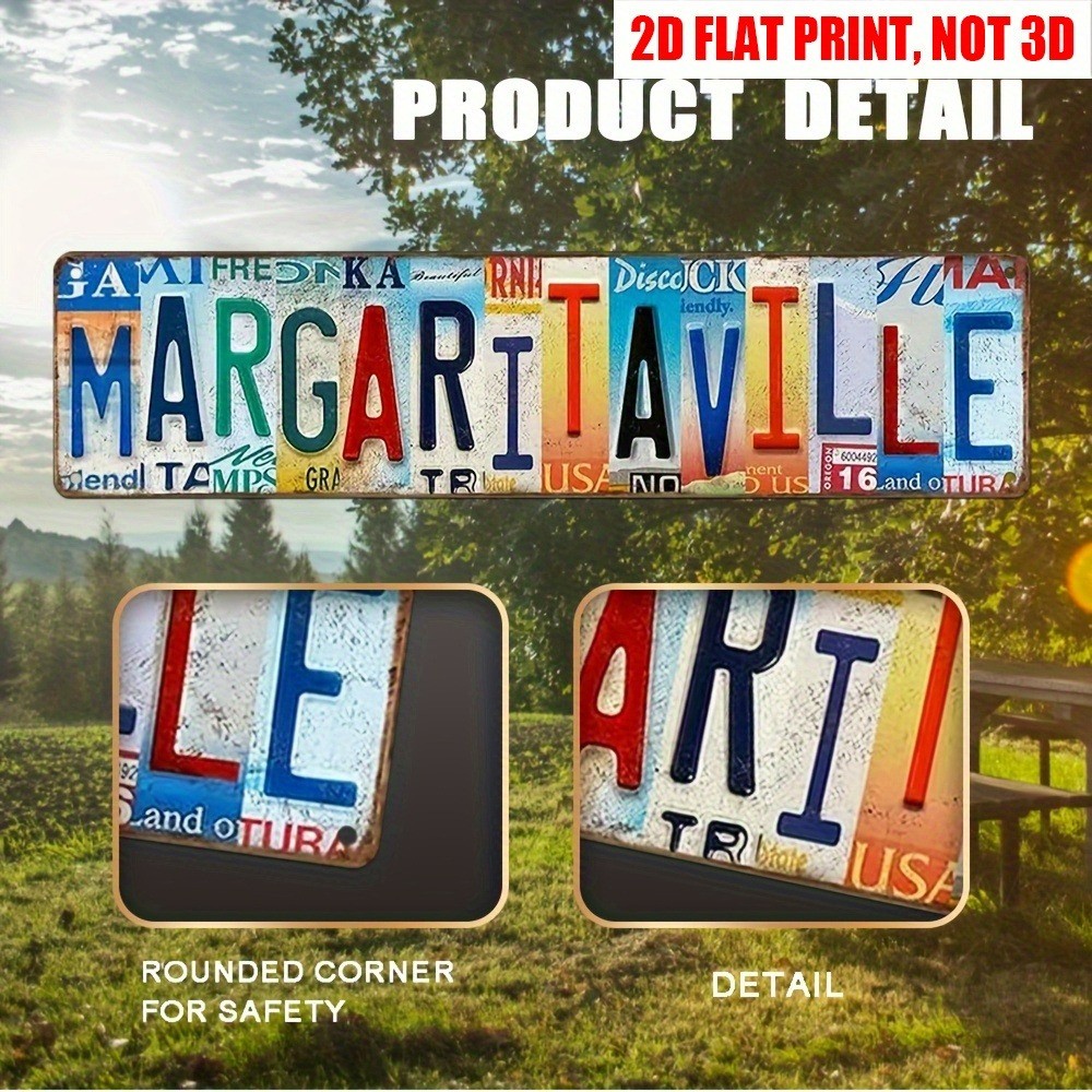 Vintage Metal Tin Sign Retro Margaritaville Signs Stylish Wall Art Plaque 16×4in