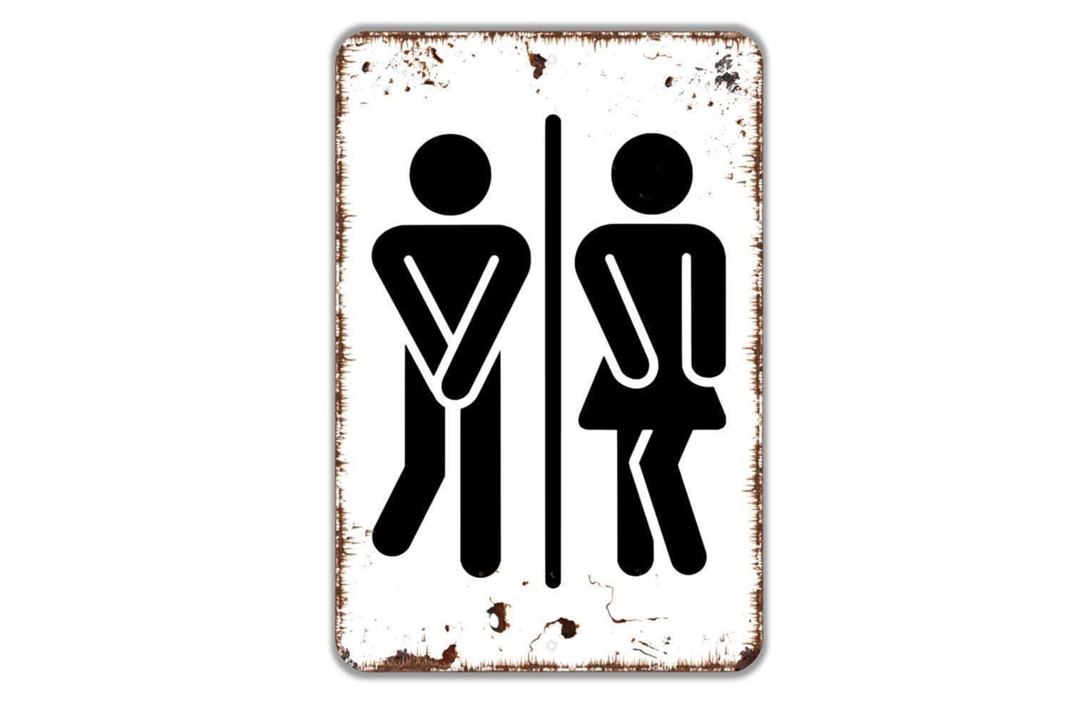 Funny Gender Neutral Bathroom Sign | Man Woman With Crossed Legs Restroom