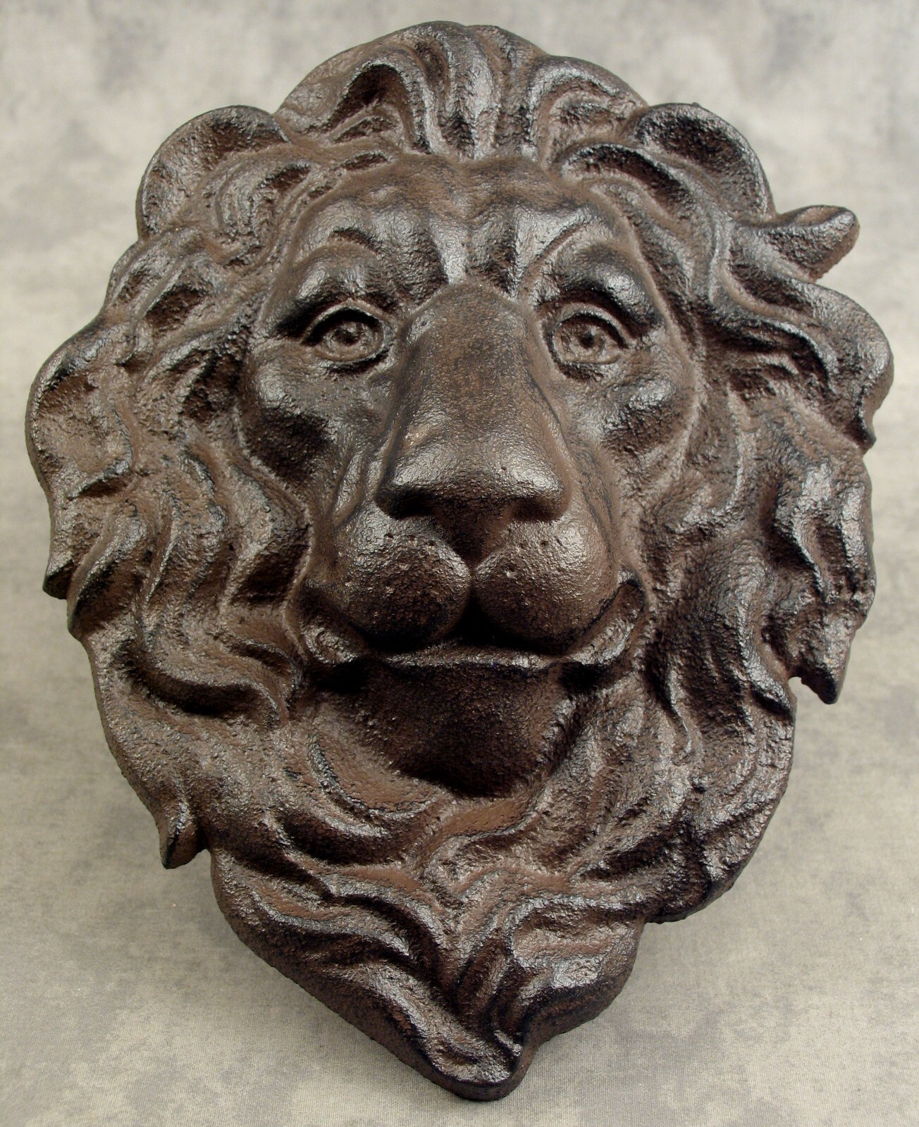 MAJESTIC LION HEAD Cast Iron WALL SCULPTURE Antiqued Brown