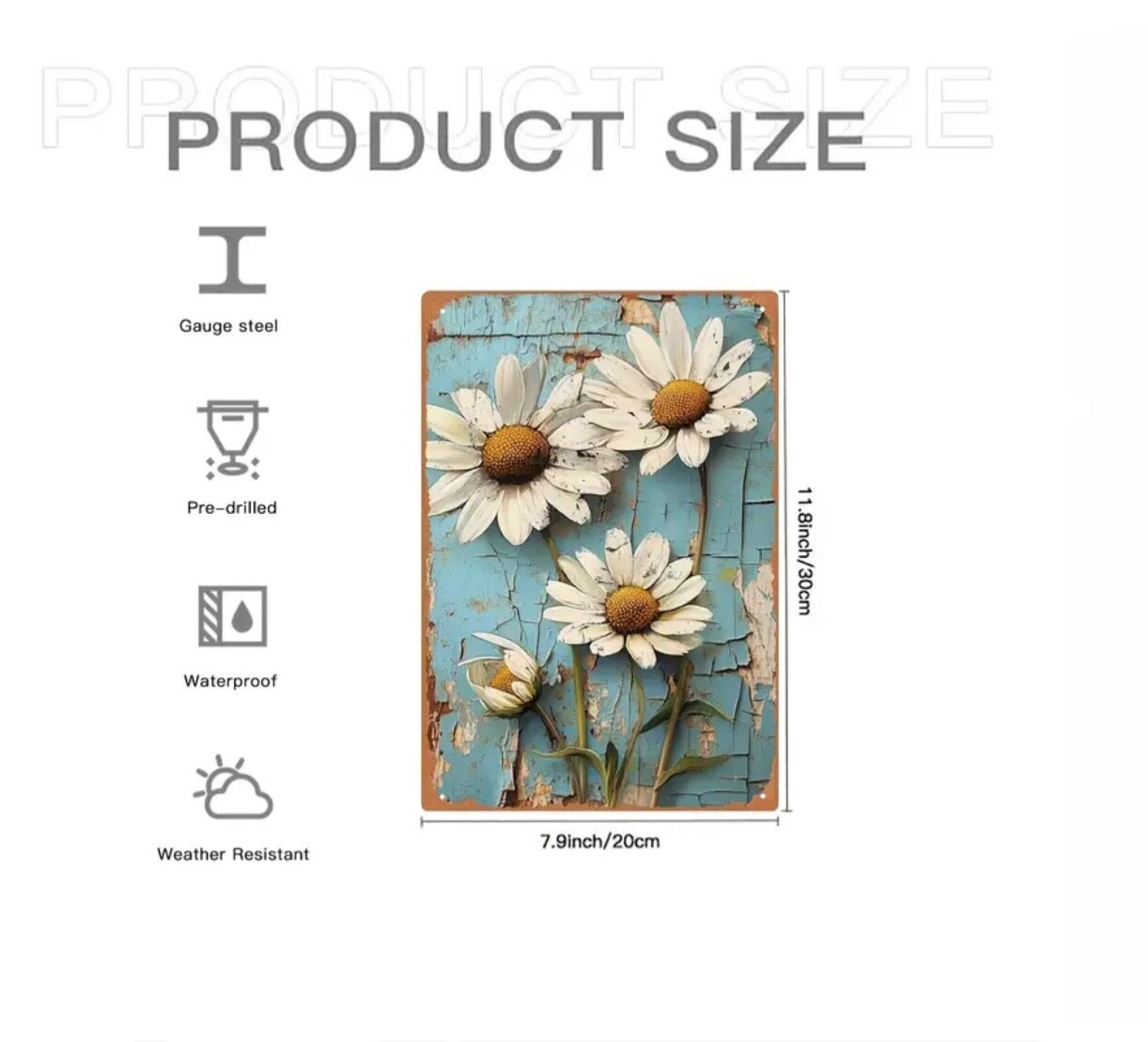 Vintage Metal Sign DAISIES French Country Floral 8 x 12