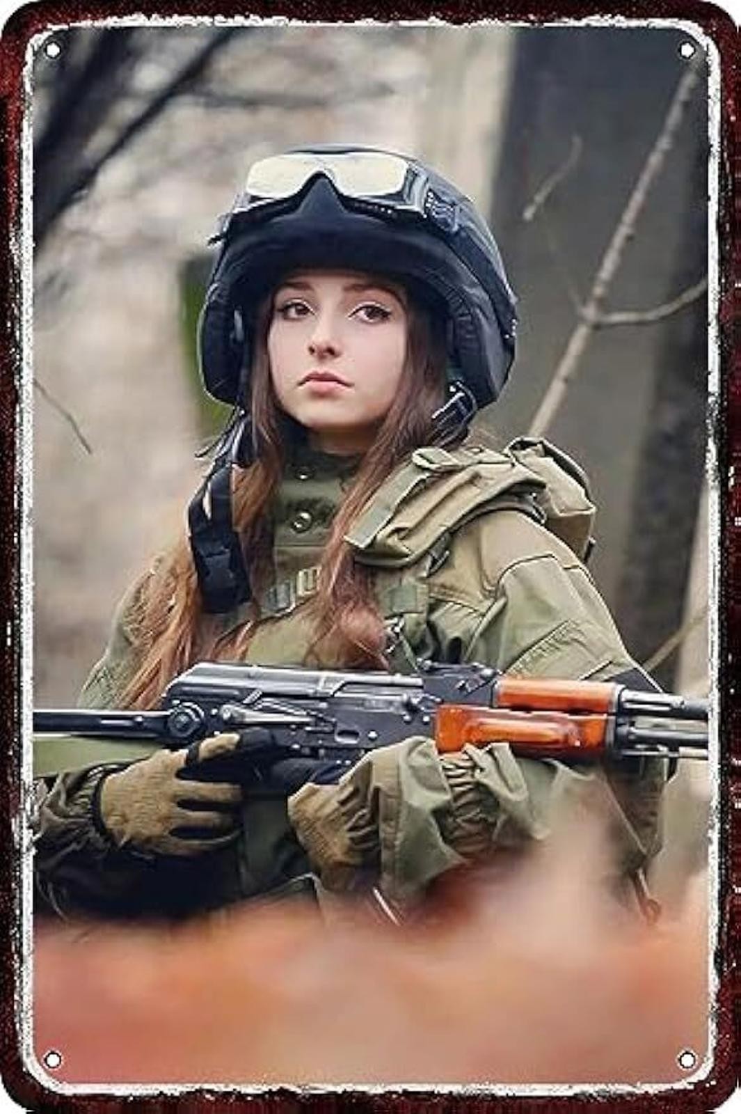 Army Pin Up Sign Aluminum 8×12 Military Female Soldier Funny Plaque Decor
