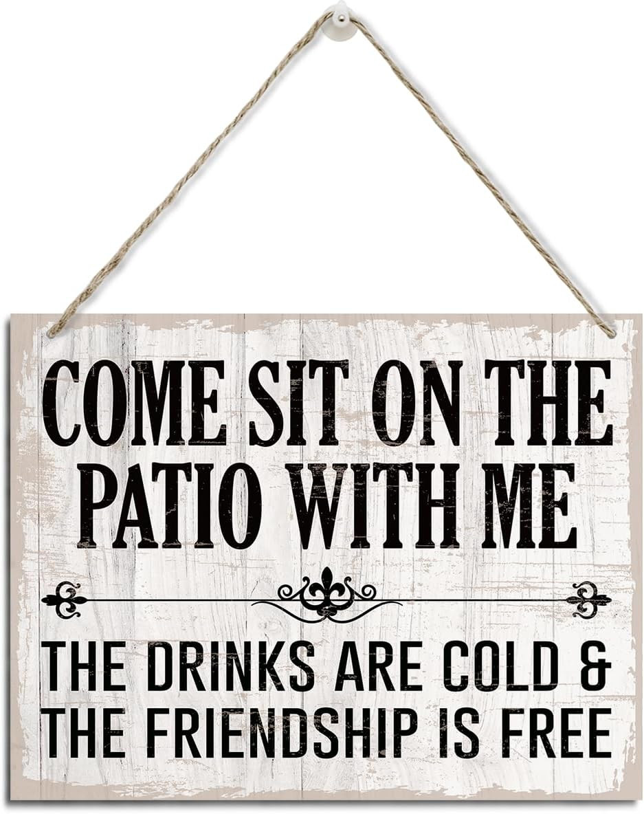 Patio Garden Decor, Come Sit on the Patio Sign, Rustic Hanging Wood Plaque Sign,