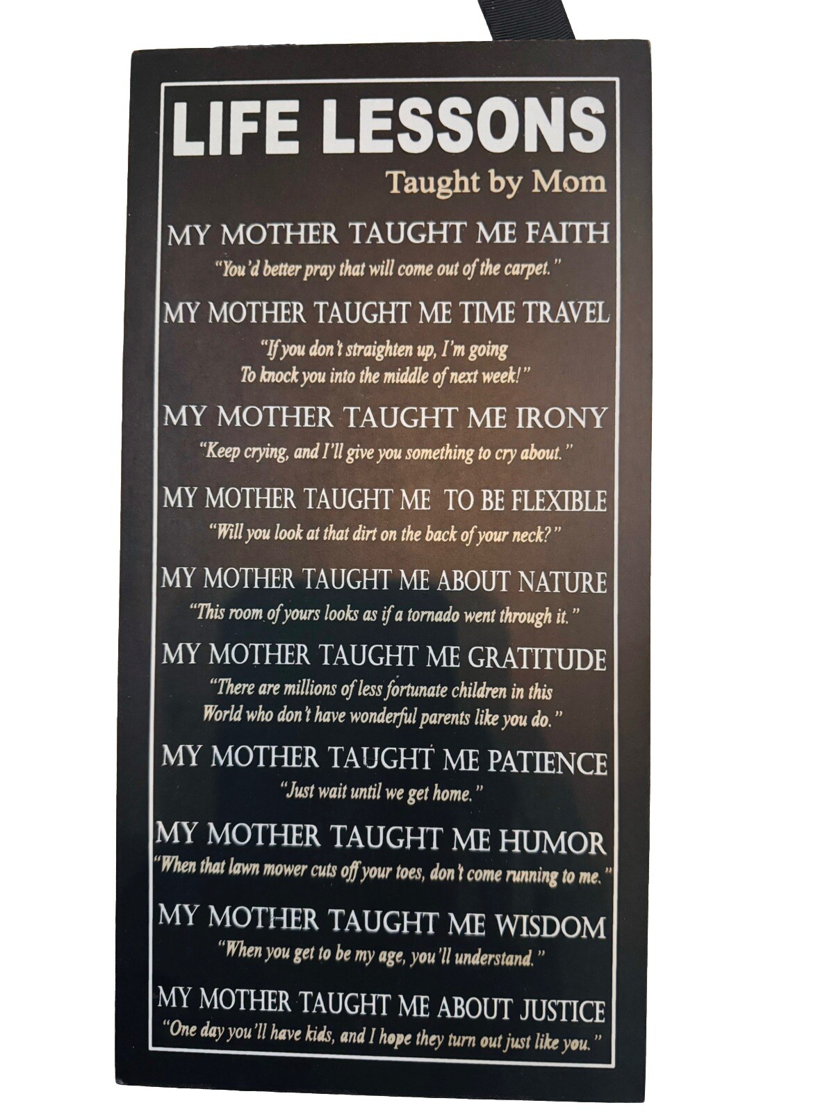 Life Lessons Taught By Mom Plaque, 6.5 x 13 In. Adams Co Funny Mother Sayings