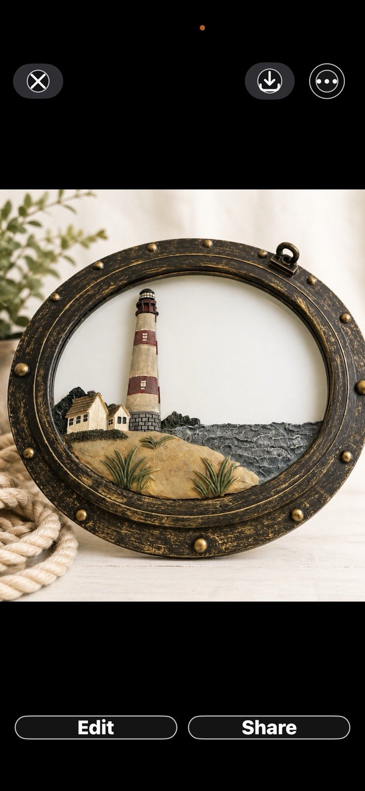 Nautical/ Port Hole /Mirror/ Raised Lighthouse Resin Wall Decor 12 1/2″