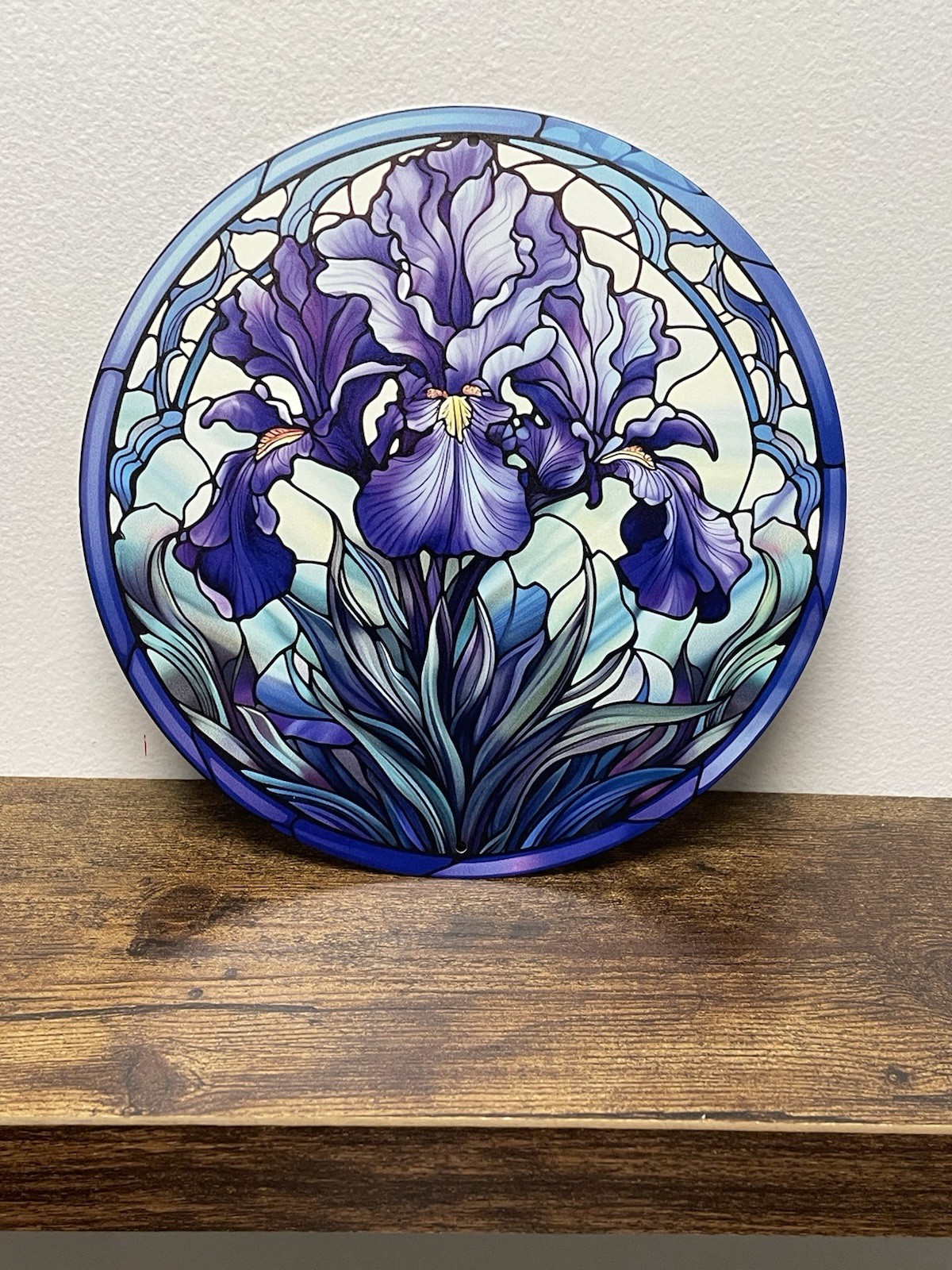 Purple Iris Flower Round Metal Sign Spring, Summer, Birthday 8×8