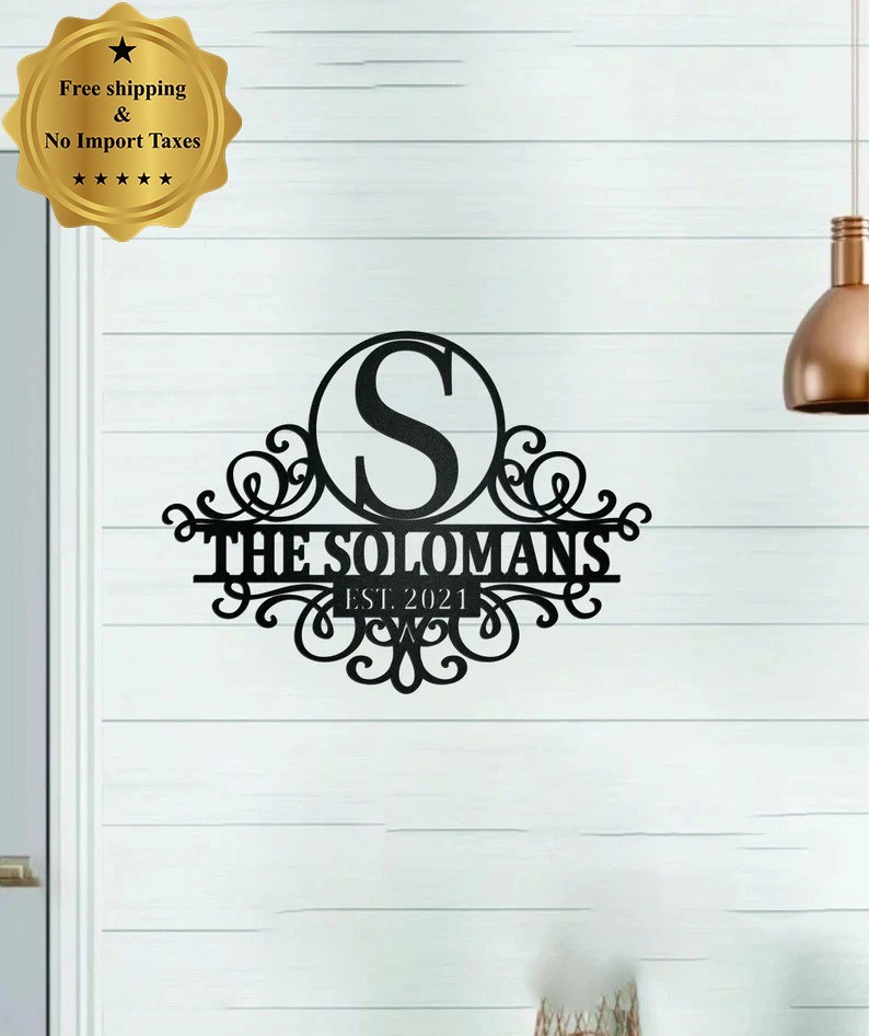 Personalized Family Name Metal Sign Custom Last Name Monogram Wall Art Decor