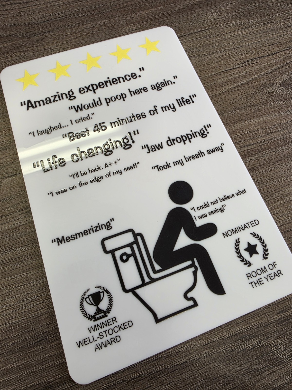 Funny 5 Star Bathroom Review Sign 12in W X 8inH
