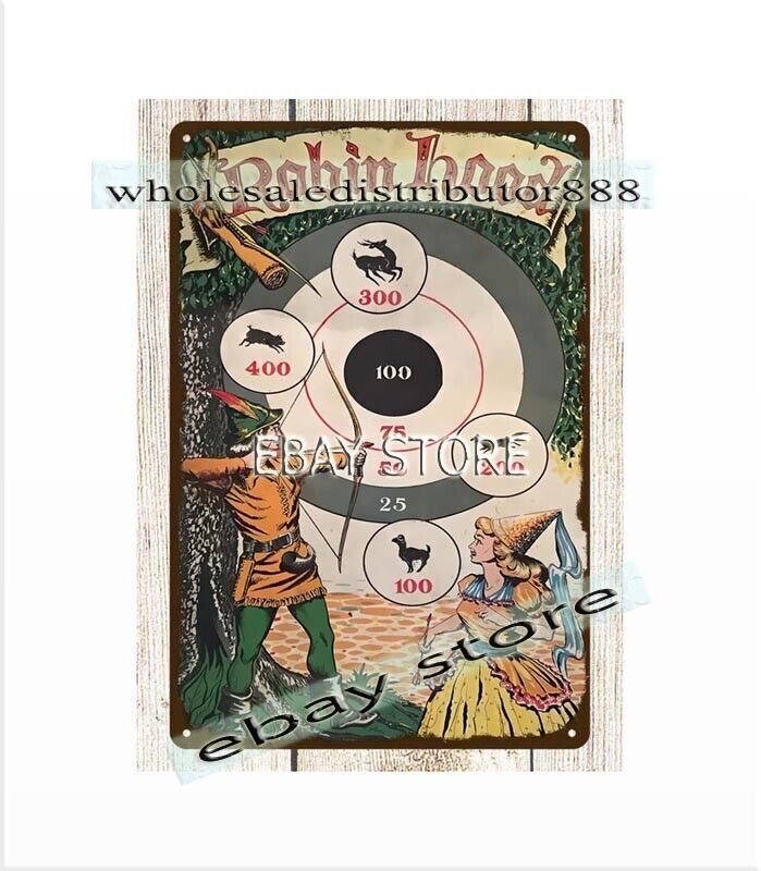 1950s Robin Hood target game board toy metal tin sign interior dorm room