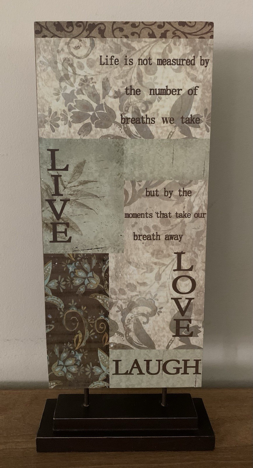 Live Love Laugh Sign Plaque Tabletop Inspirational Home Decor Brown Sage Beige