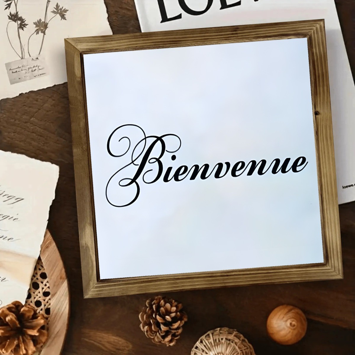 Bienvenue Welcome Wooden Sign Elegant Cursive Wall Decor for Home and Restaurant
