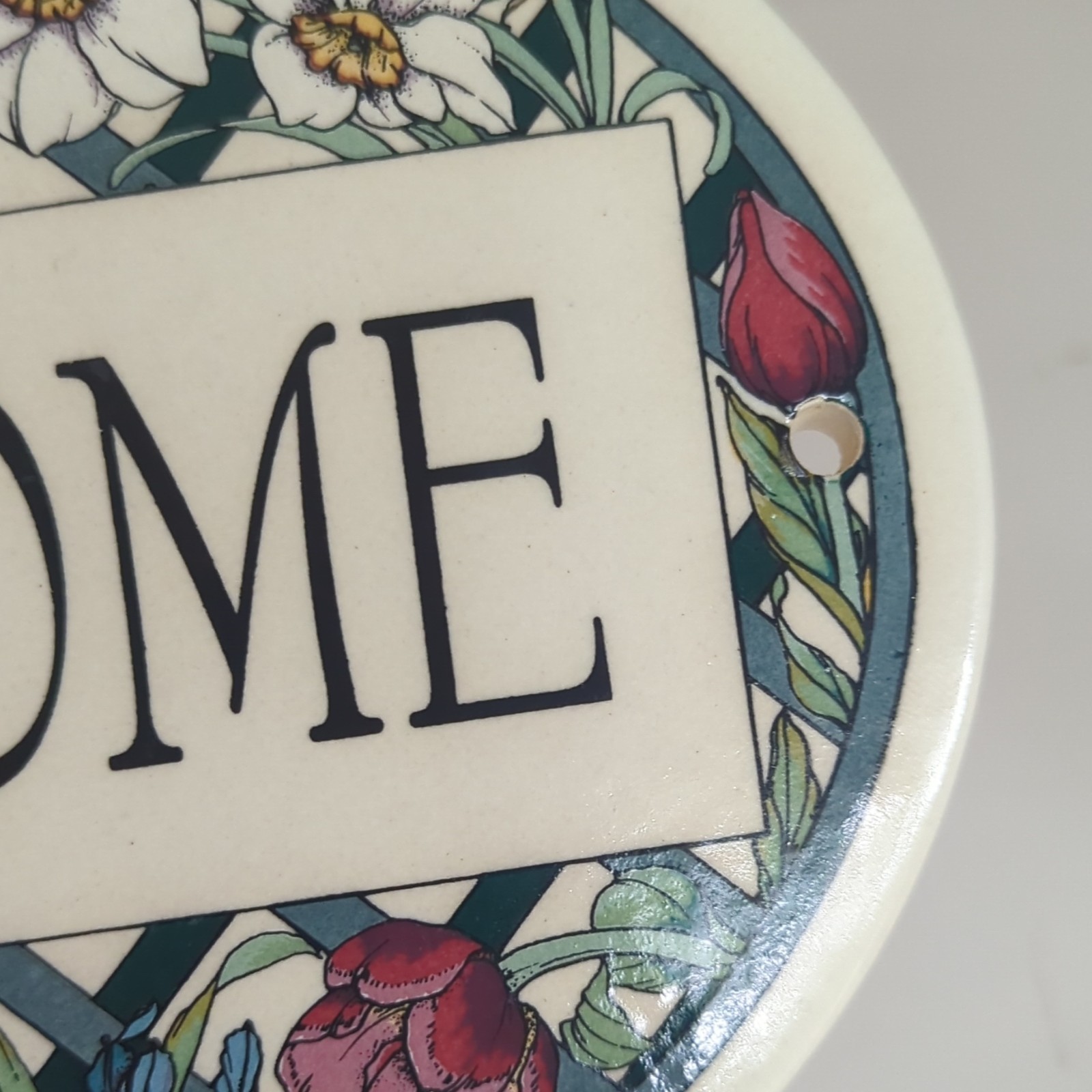 Ceramic Floral Welcome Sign Wall Decor Plaque, 8″ Oval