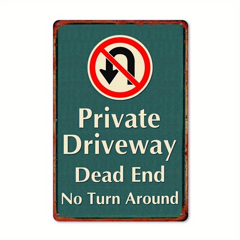 Private Driveway No Turn Around Vintage Metal Sign Dead End Yard Decor