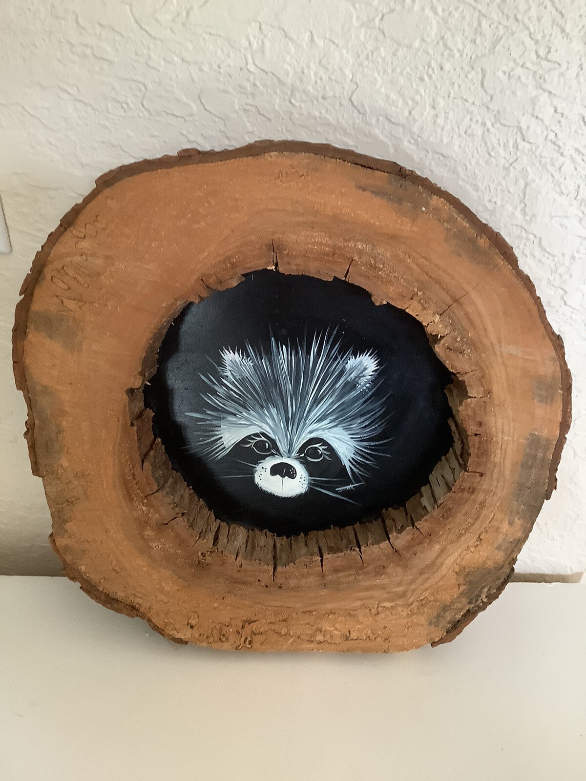 Hand Painted Racoon on Wood~Wall Plaque~Wall Decor~11″ 11″~Forget-Me-Nots