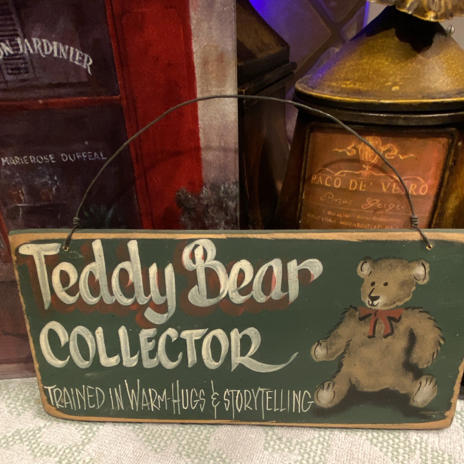 Wooden Hanging Sign TEDDY BEAR COLLECTOR Decorative Painted Rectangle Plaque