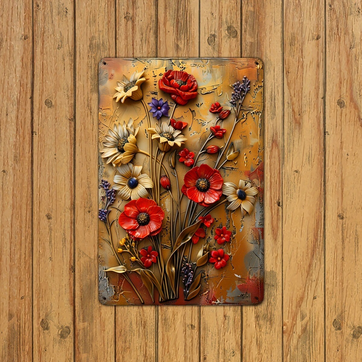 Vintage Floral Metal Wall Art Metal Sign Garden Plaque Wall Decor Gift 8″x12″
