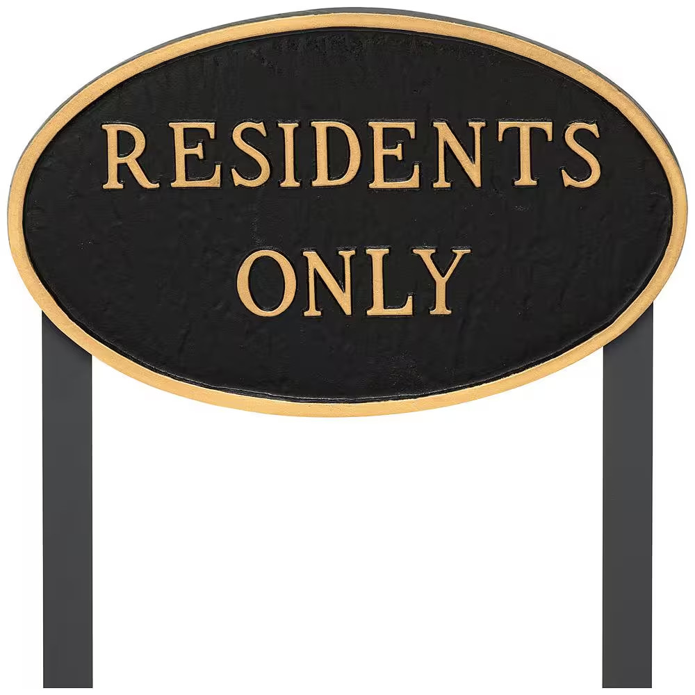 10 In. X 18 In. Large Oval Residents Only Statement Plaque Sign with 23 In. Lawn
