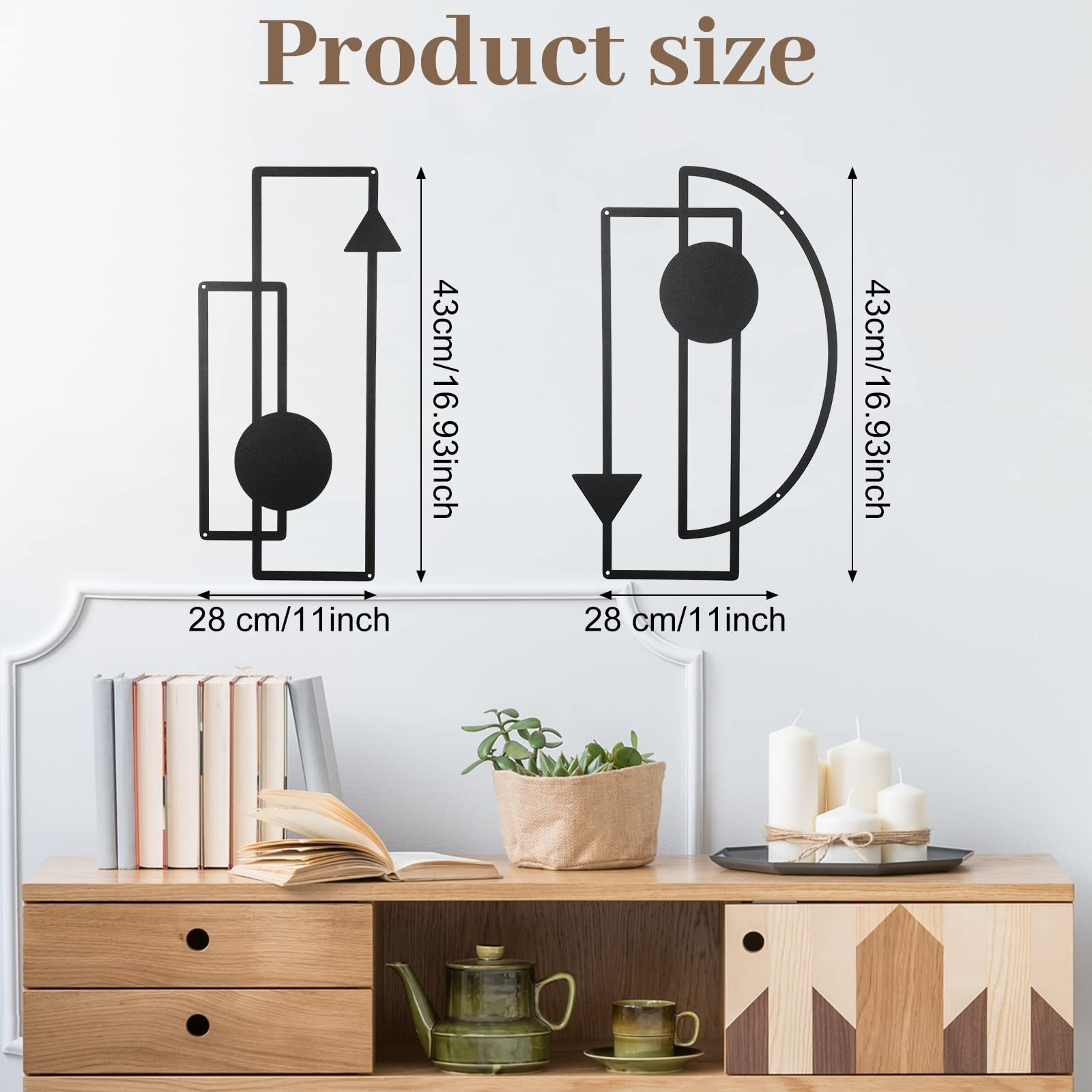 Riyiper 2 Pcs Metal Wall Art Minimalist Abstract Vertical Geometric Metal Wal…