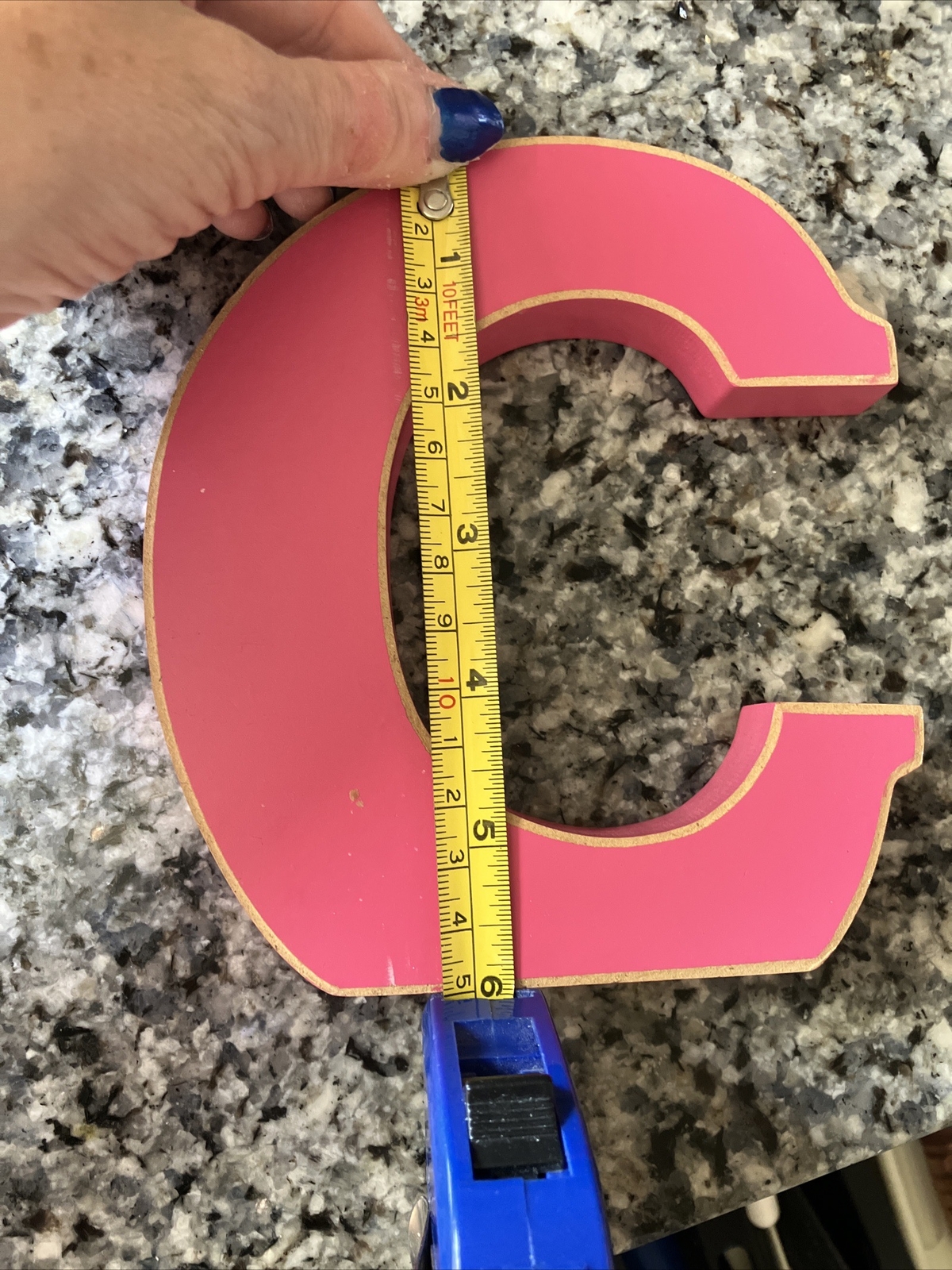 Girl’s Wooden C, Pink W/Gold Around The Edge, Hang Or Stand Up