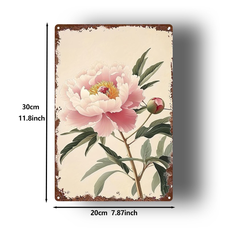 Vintage Pink Peony Flower Metal Sign Rustic Floral Wall Art for Home Office Gift