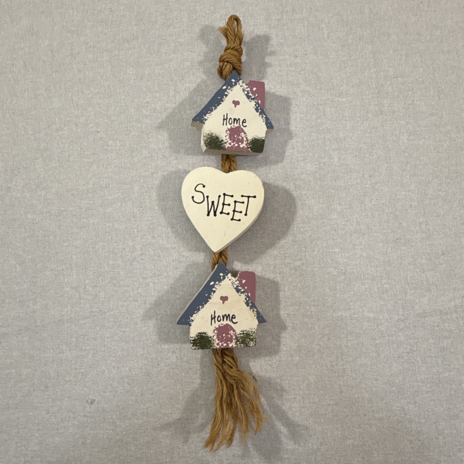 VTG Home Sweet Home 3 Pcs Wooden Wall Decor Houses Heart Rustic Country 1980s