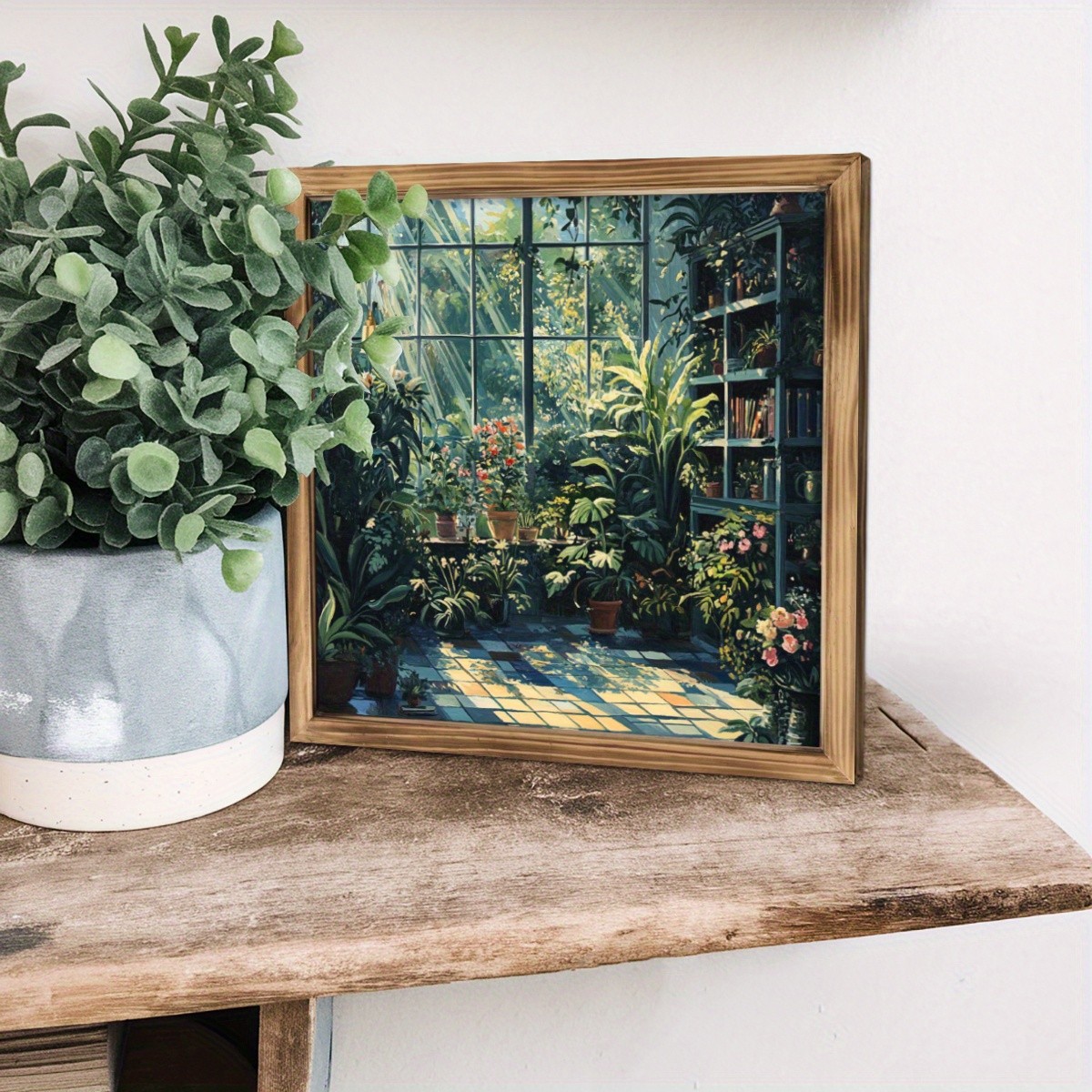 Antique Botanical Greenhouse Window Tropical Flower Living Room Wall Art Plaque