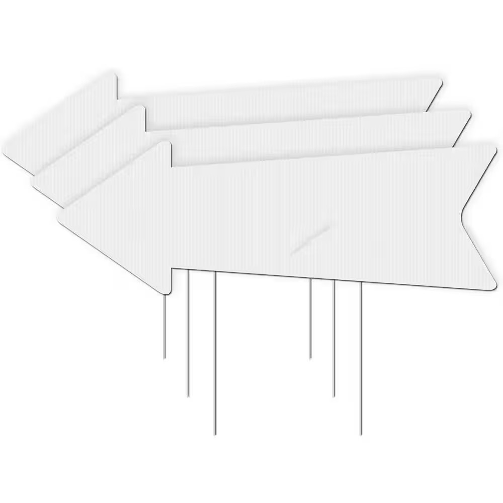 3-Pack 17 X 6 In. Blank Arrow Yard Signs with Stakes, Customizable Directional S