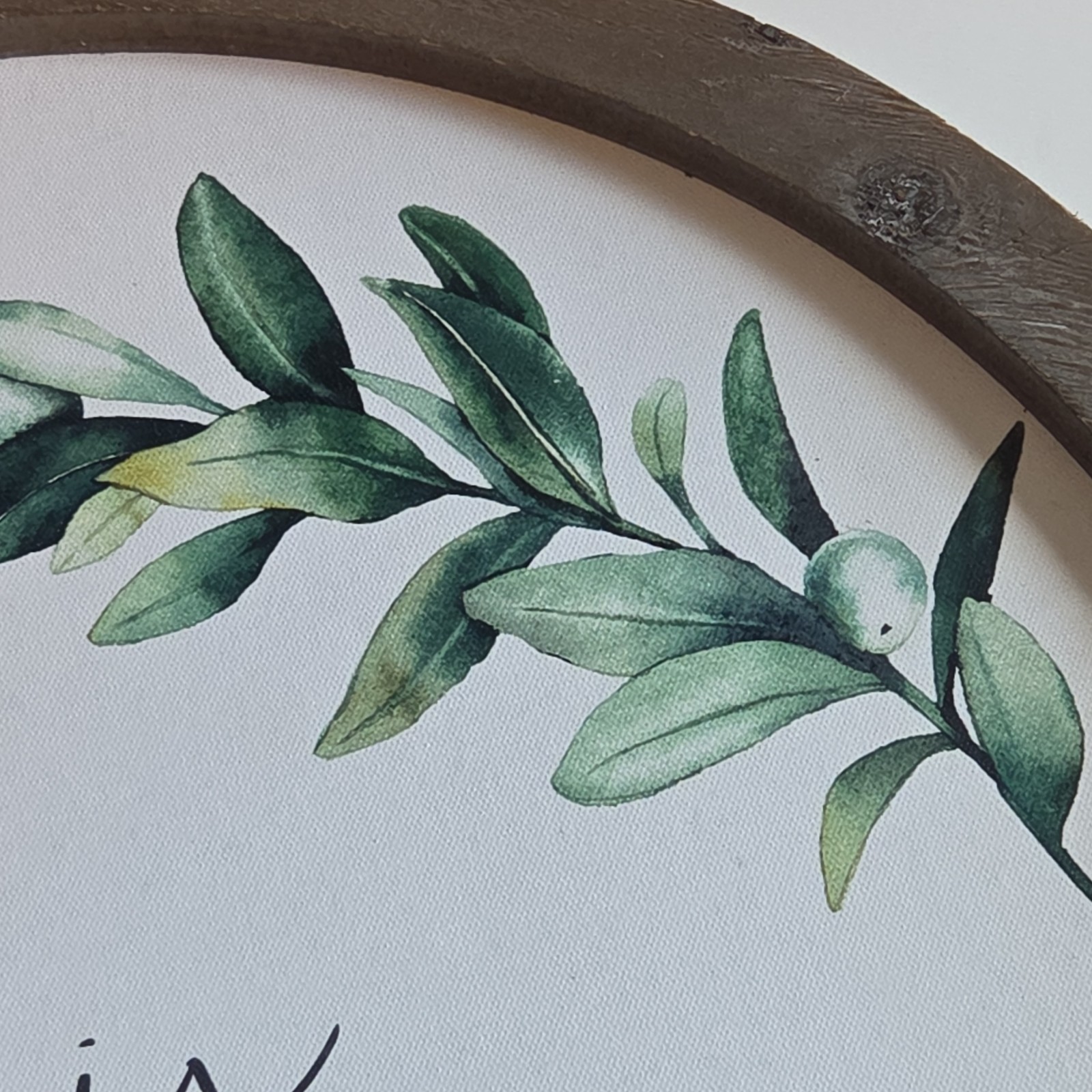 Botanical Inspirational 19″ Round wood canvas “Bless this nest” Wall Art Sign
