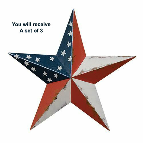 NEW — 3 Lightly Distressed RED WHITE BLUE 7.75″ Patriotic Barn STARS