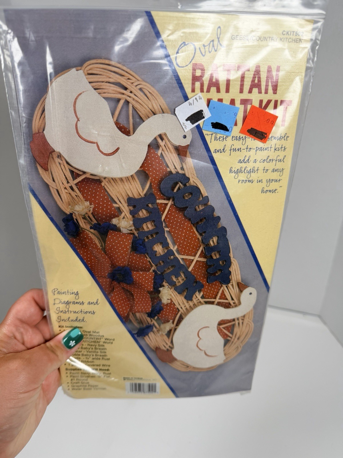 VTG Country Goose Kitchen Wall Decor Rattan Craft Kit NOS