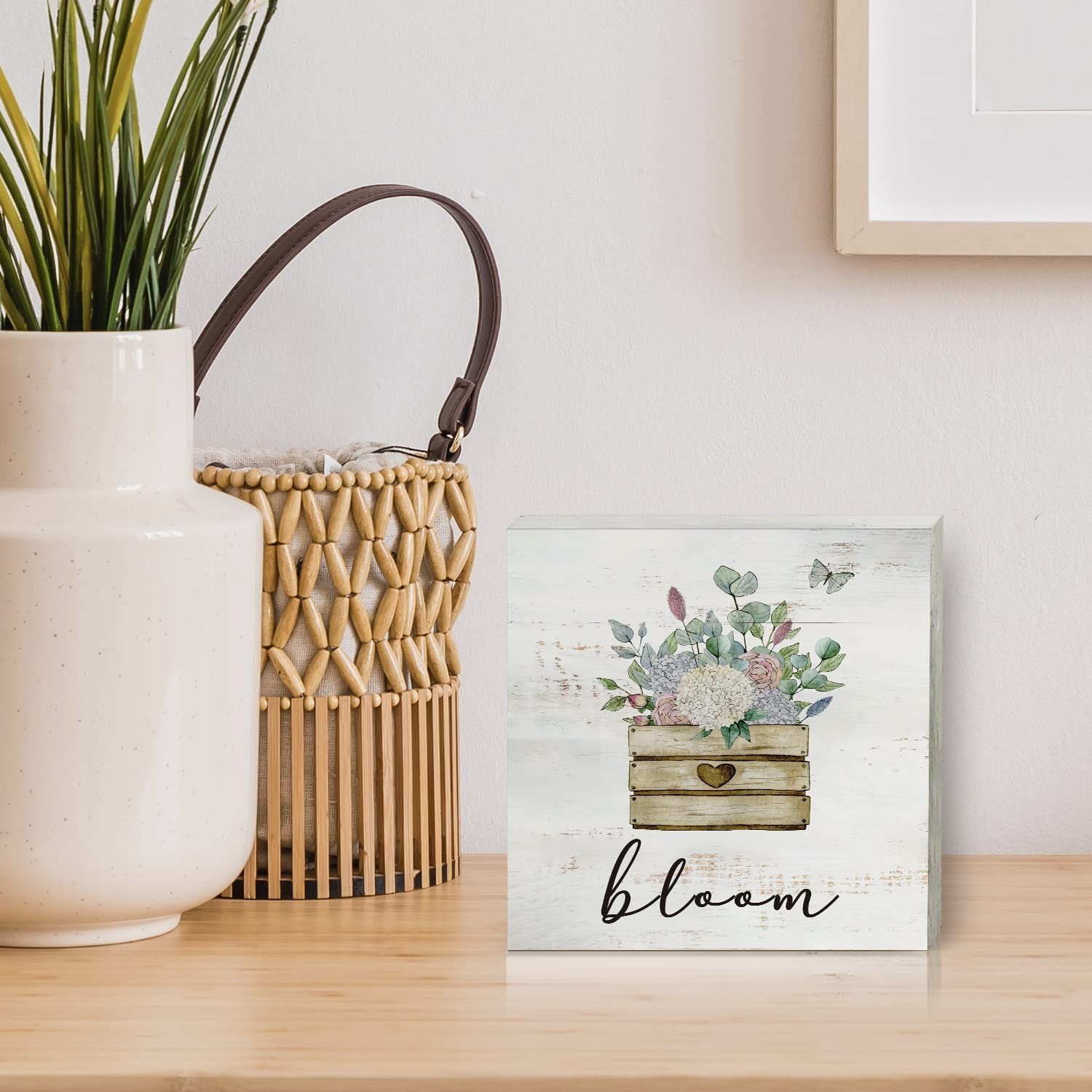 Watercolor Bloom Flower Crate Wooden Box Sign Rustic Spring Home Decoration Gift
