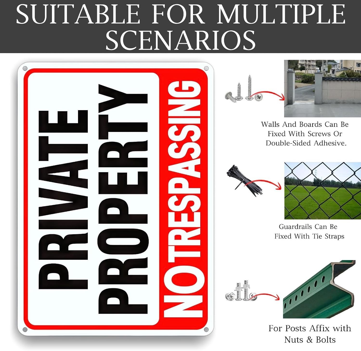 4 Pack Large No Trespassing Signs Private Property, 8X12 Inch Rust Free Aluminum