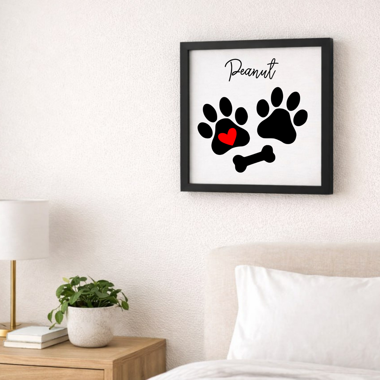 Personalized Dog Paw Memorial Sign Laser Engraved Pet Loss Gift on Wood in Frame