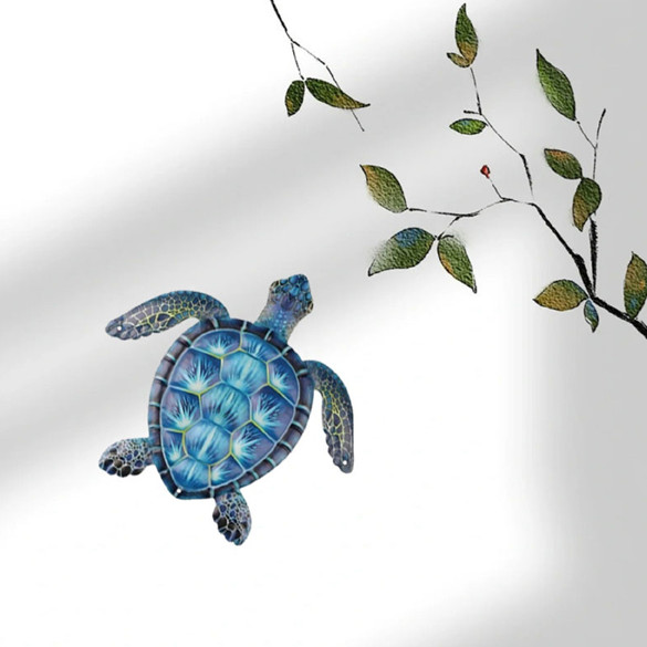 Sea Turtle Metal Wall Art Nautical Decor Indoor Outdoor Hanging Blue