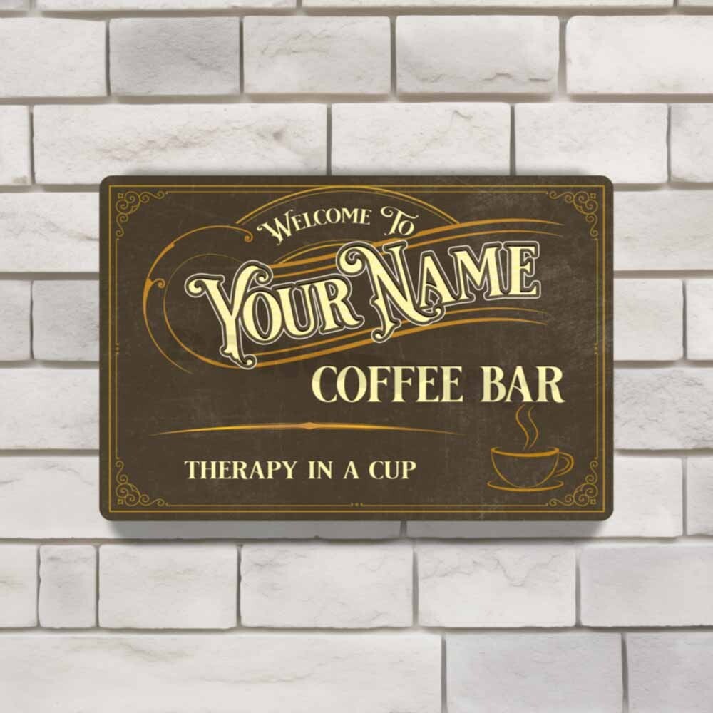 Freshly Brewed Personalized Brown Café Coffee Bar METAL SIGN or DECAL