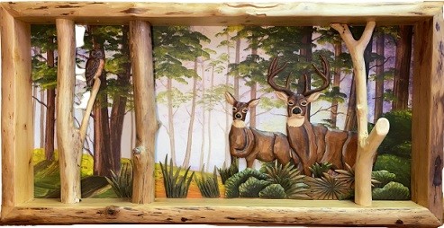 Zeckos Deer & Owl in Woods Wall Art – 35″ x 18″