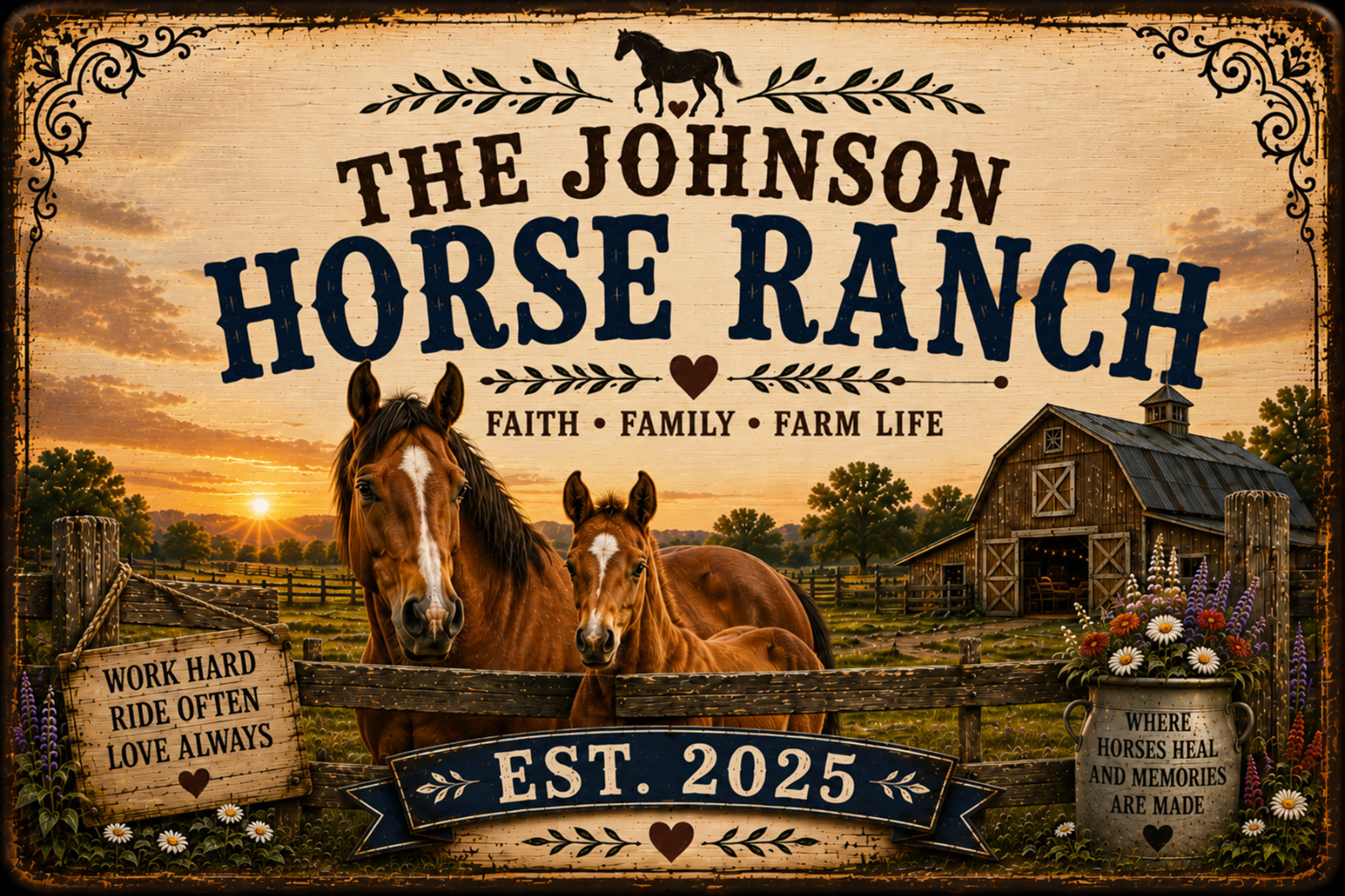 Personalized Horse Stable Sign Rustic Ranch Decor Custom Family Gift