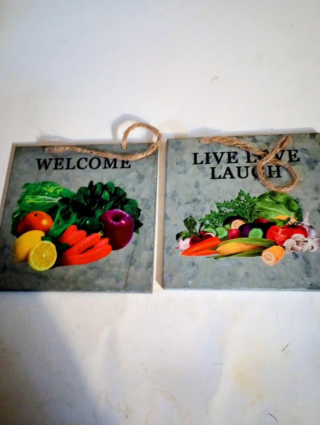“Welcome” “Live Laugh Love” Aluminum Hanging Plaques
