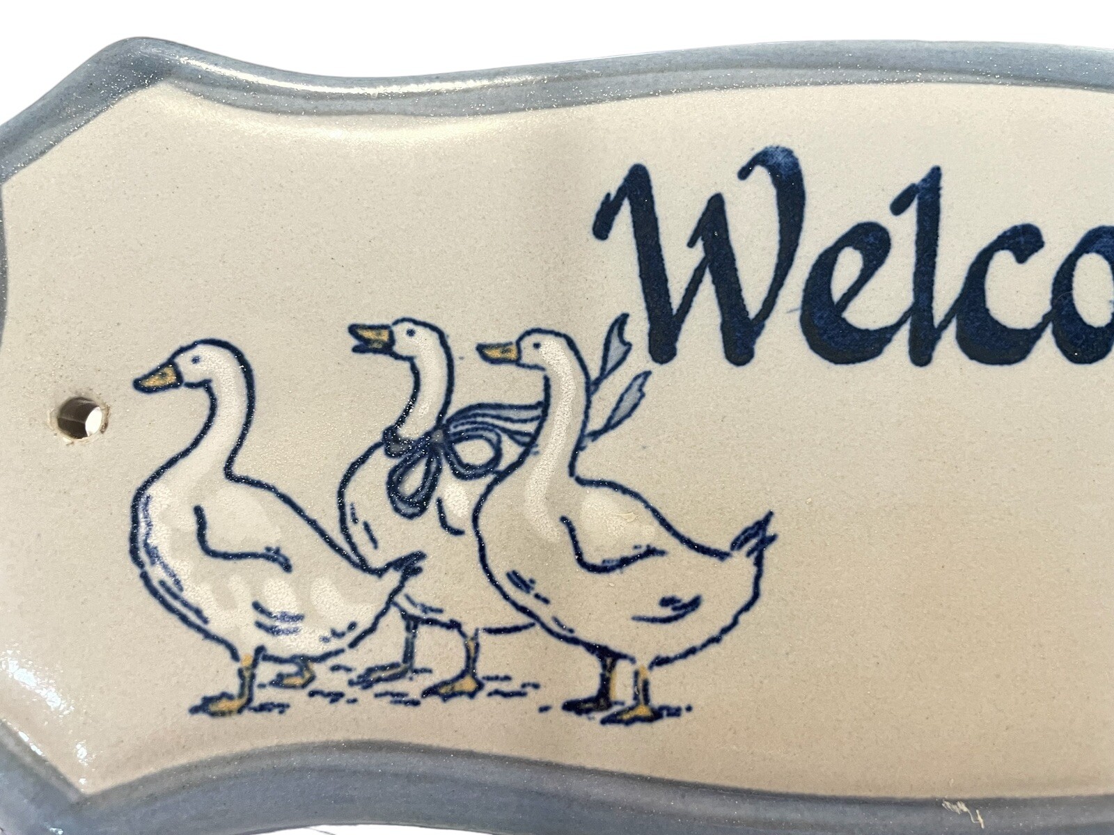 LOUISVILLE Stoneware Pottery Welcome Duck Door Plaque Sign Rectangular 11.5×4.5